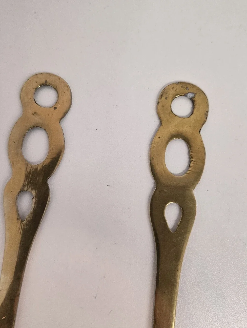 Vintage French Country Brass Kitchen Utensils, 4 Piece Set, Cut Out Handles